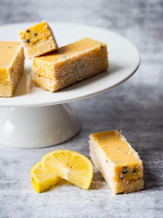 The Mistress 100% Gluten Free Lemon Passionfruit Vanilla Biscuit Best Slices Melbourne Best Desserts Delivery Melbourne Gluten Free Bakery Northcote Melbourne Wide Delivery Safe for Coeliacs Dedicated Gluten Free Kitchen