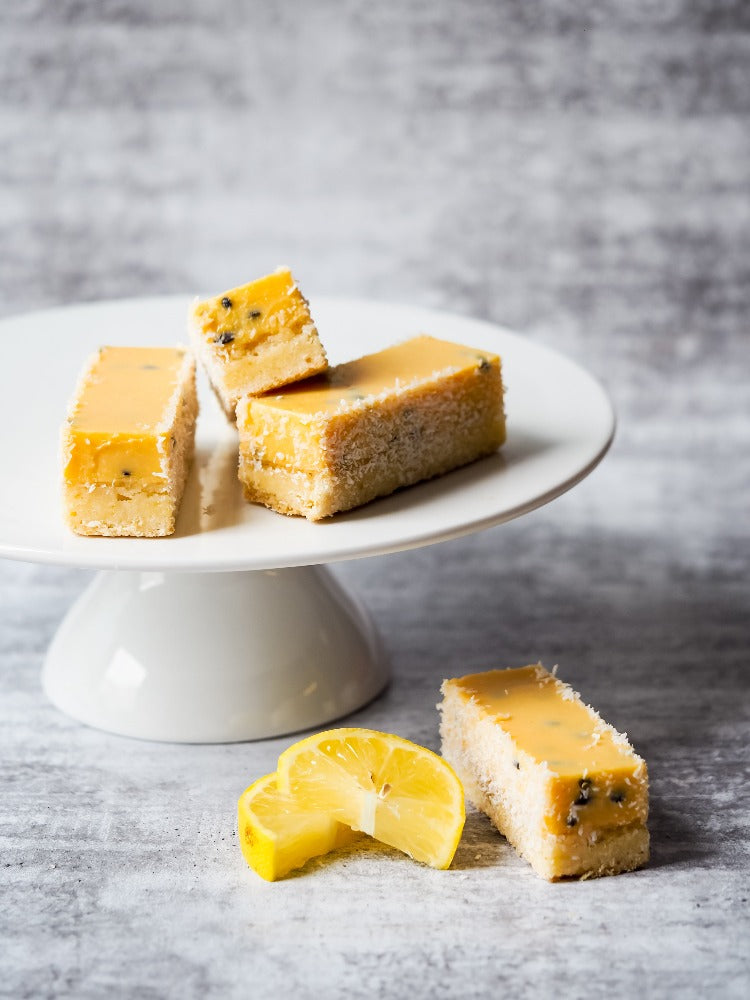 The Mistress 100% Gluten Free Lemon Passionfruit Vanilla Biscuit Best Slices Melbourne Best Desserts Delivery Melbourne Gluten Free Bakery Northcote Melbourne Wide Delivery Safe for Coeliacs Dedicated Gluten Free Kitchen