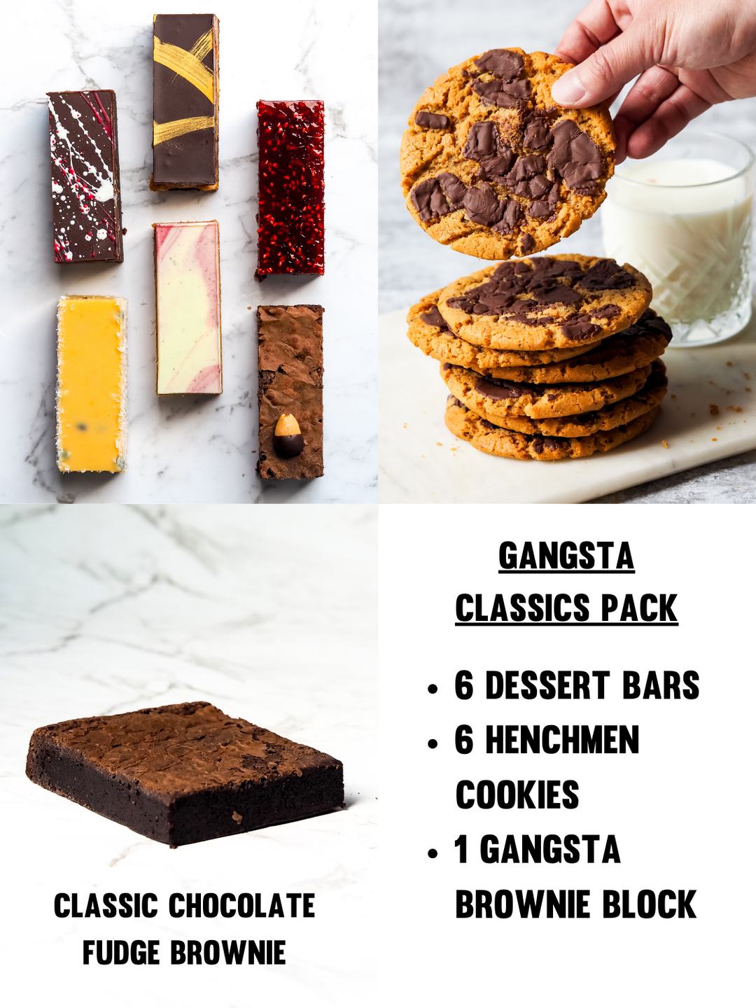 Assorted Gluten Free Dessert Bars and Dairy Free Cookies with Classic Chocolate Fudge Brownie 100% Gluten Free Gangsta Classics Pack